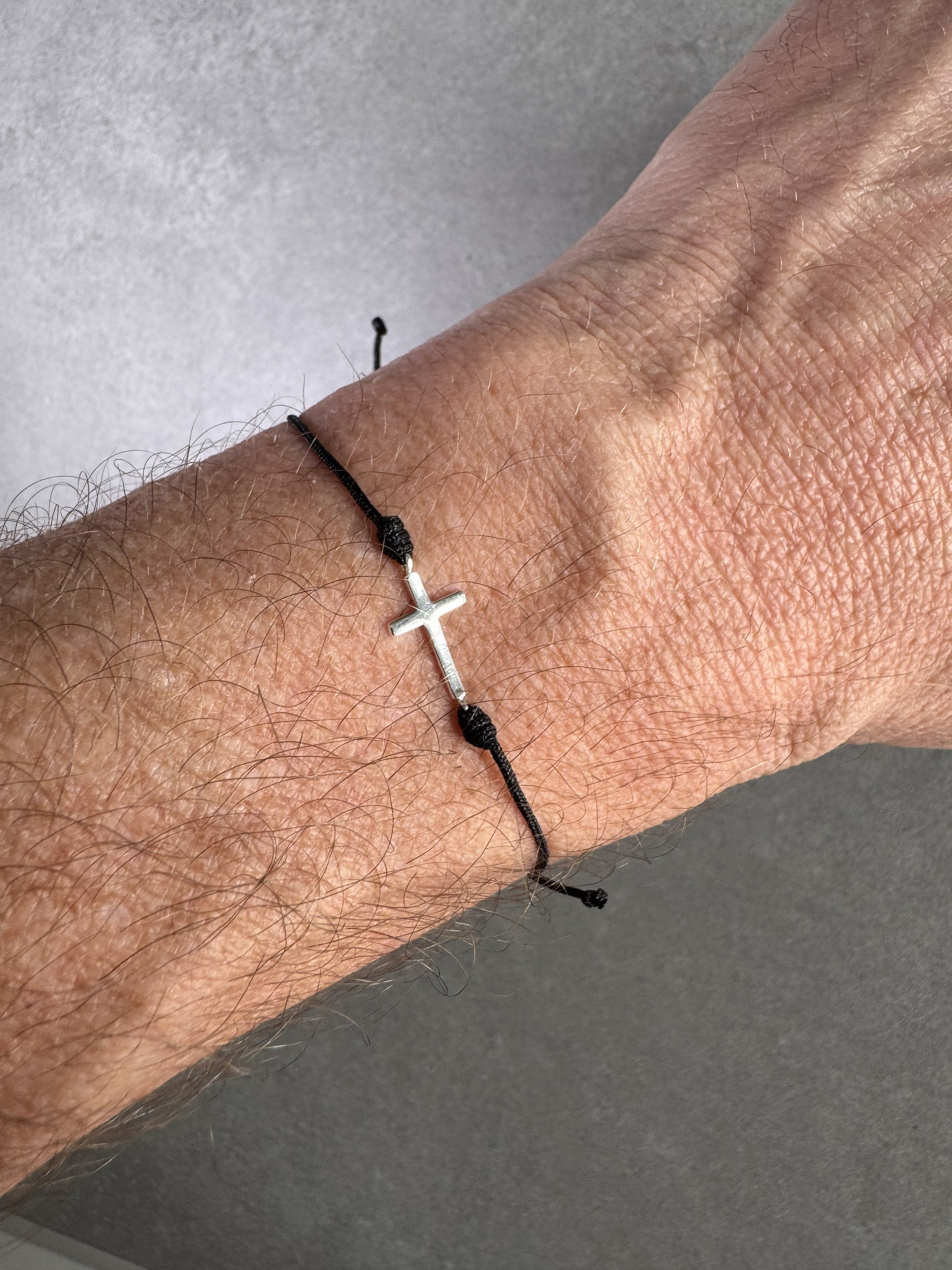 Cross Corded Bracelet | Sterling Silver & Nylon Cord