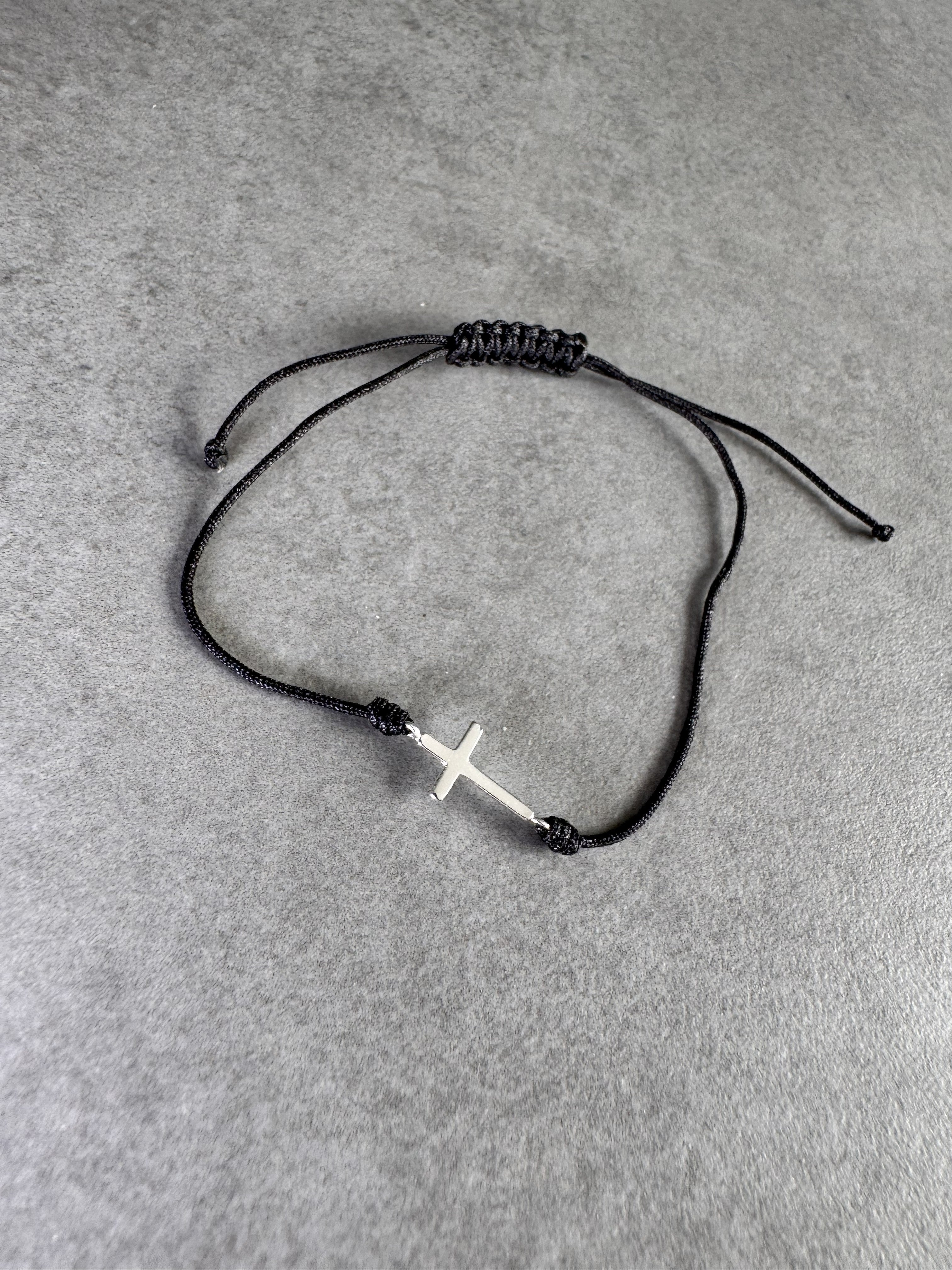 Cross Corded Bracelet | Sterling Silver & Nylon Cord