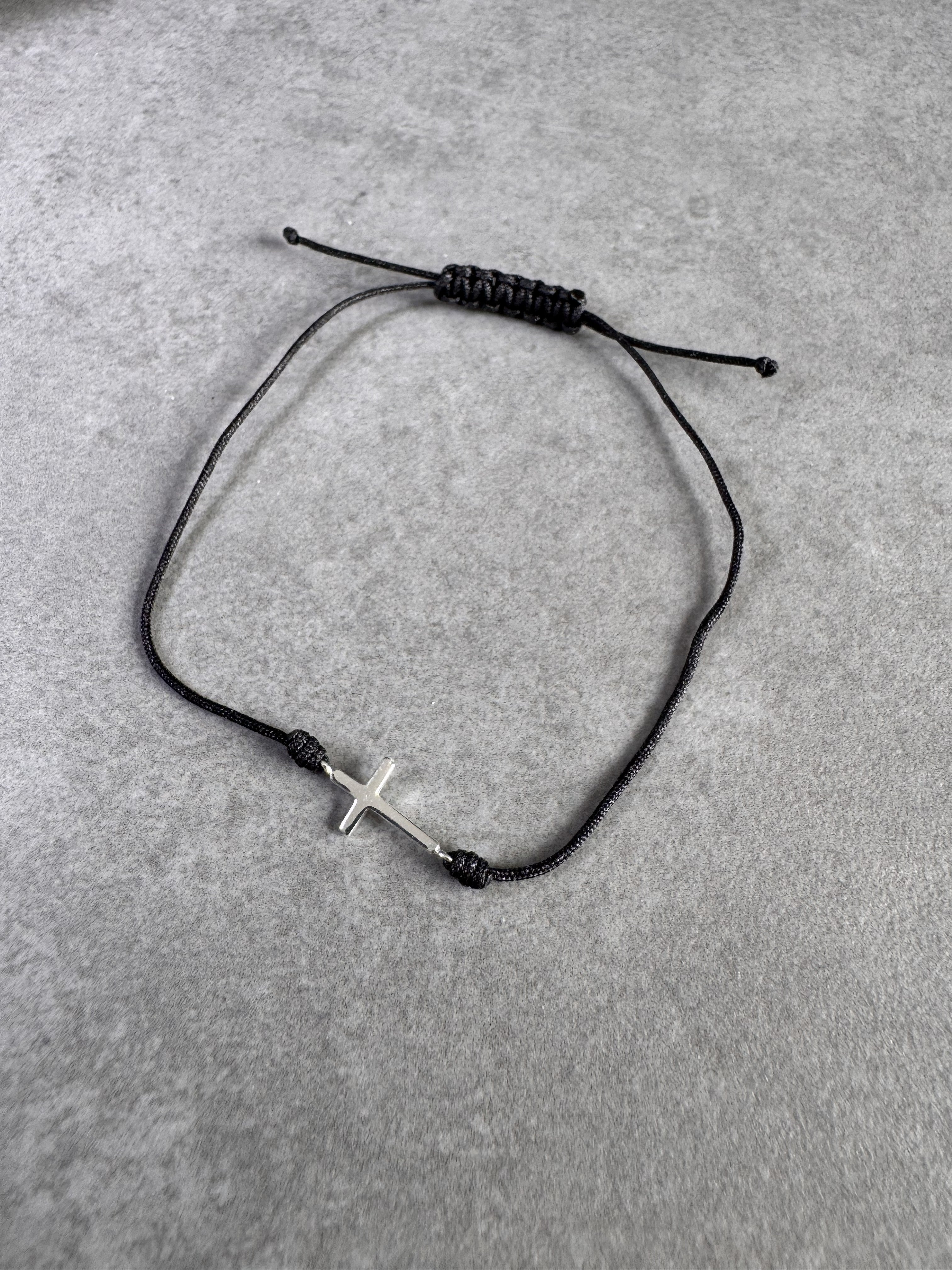 Cross Corded Bracelet | Sterling Silver & Nylon Cord