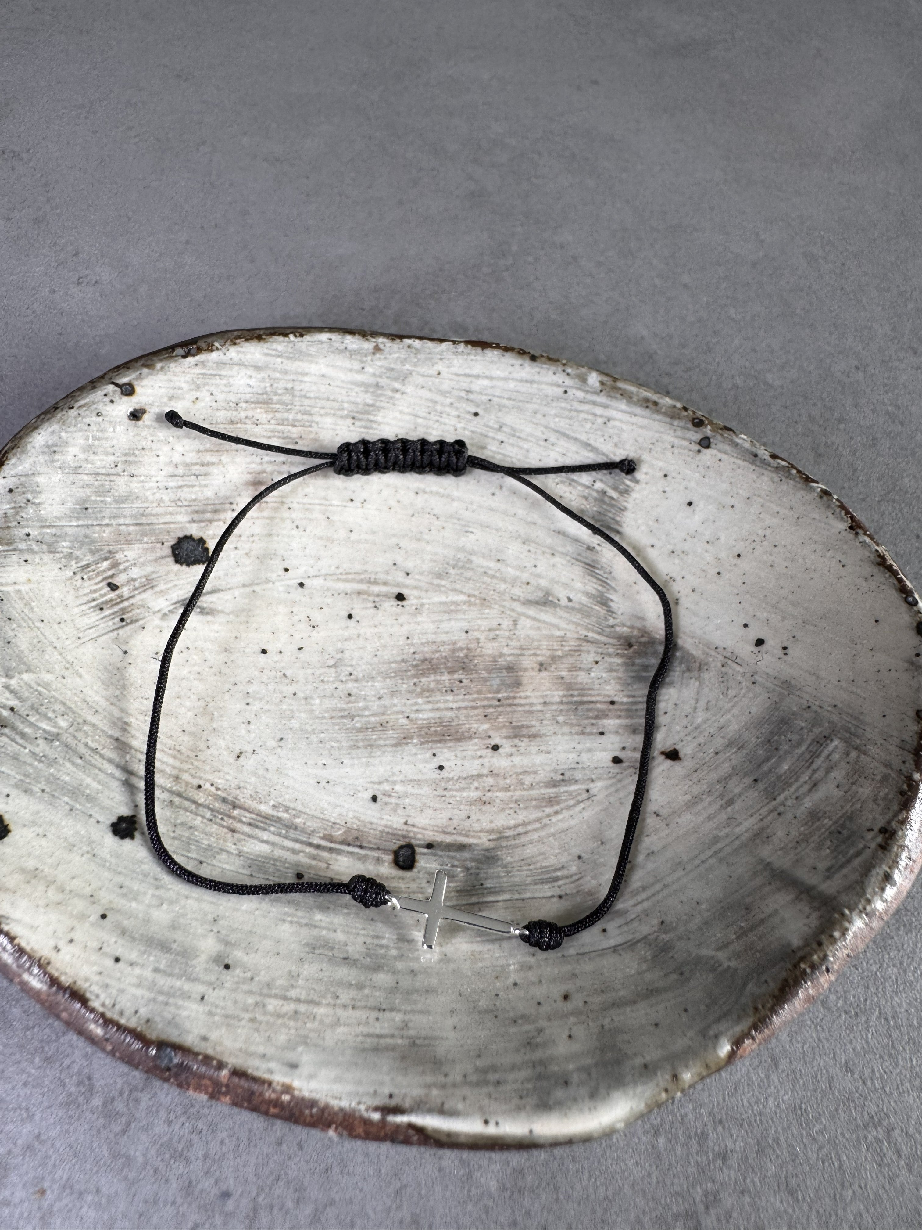 Cross Corded Bracelet | Sterling Silver & Nylon Cord