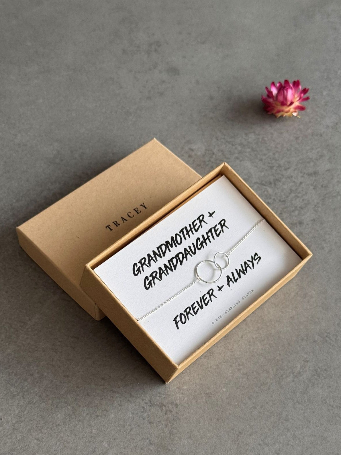 Grandmother + Granddaughter Double Link Bracelet in a gift box that can be personalised.