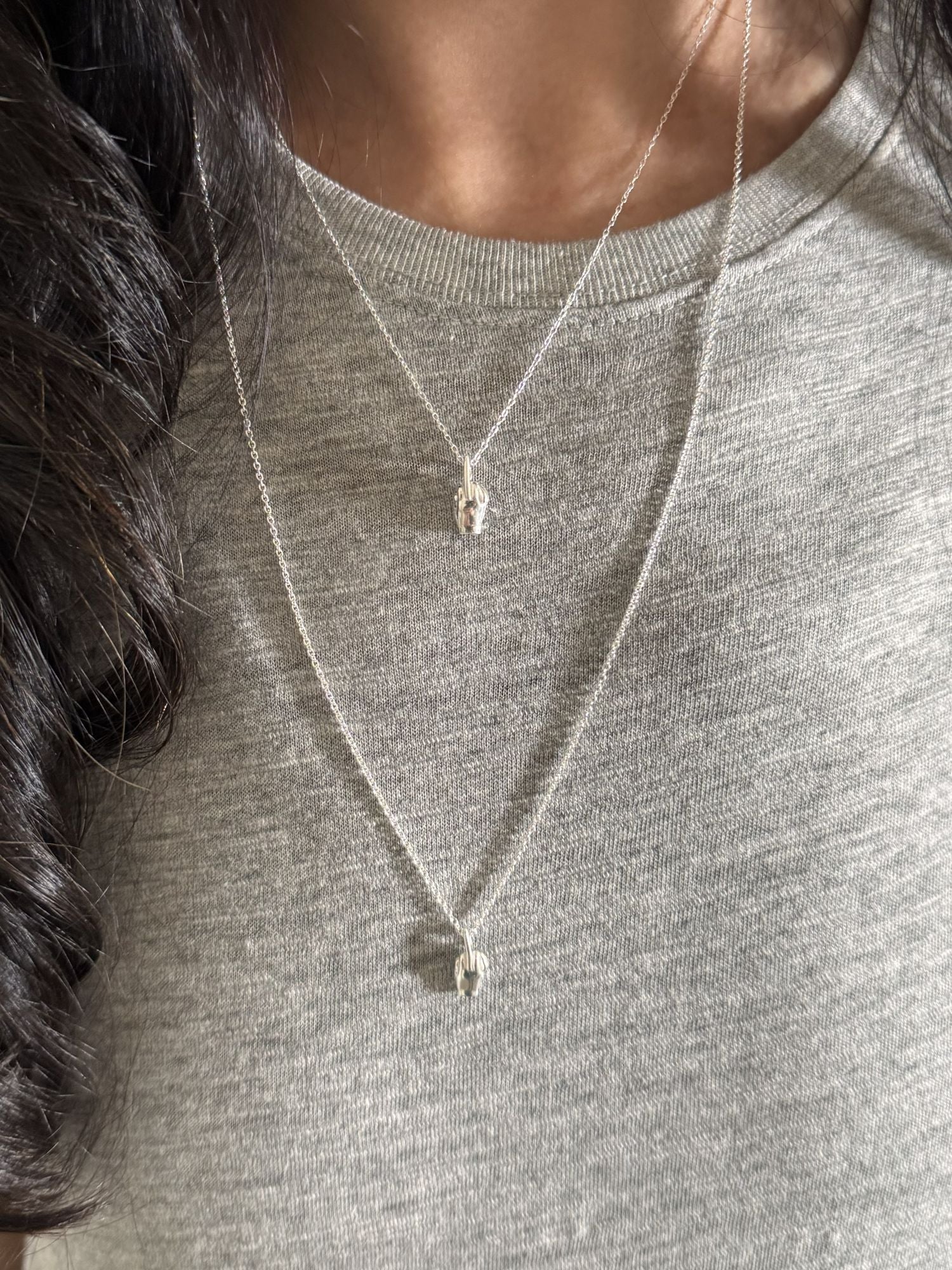 'Likeable' Sterling Silver Middle Finger Necklace