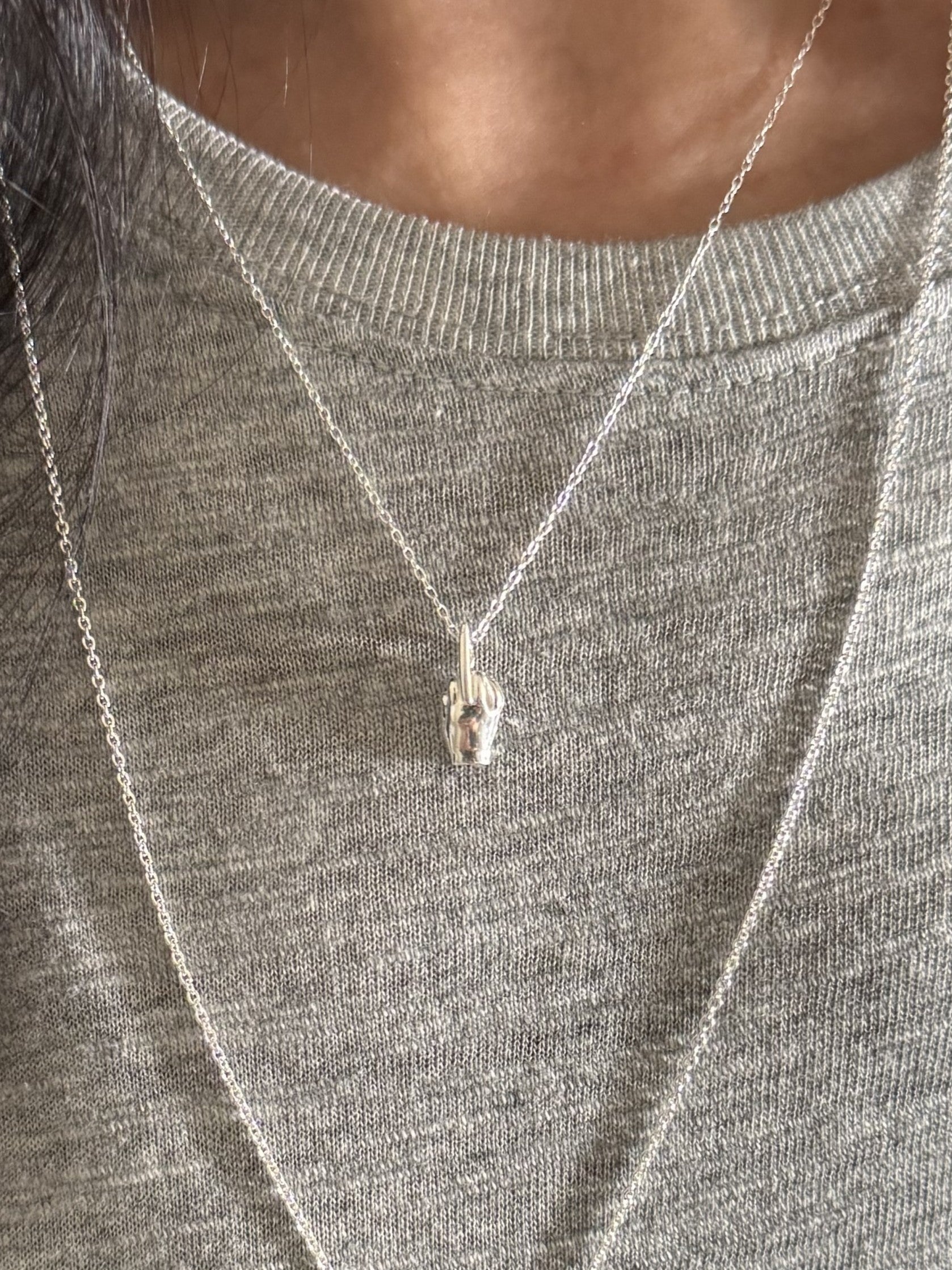 'Likeable' Sterling Silver Middle Finger Necklace