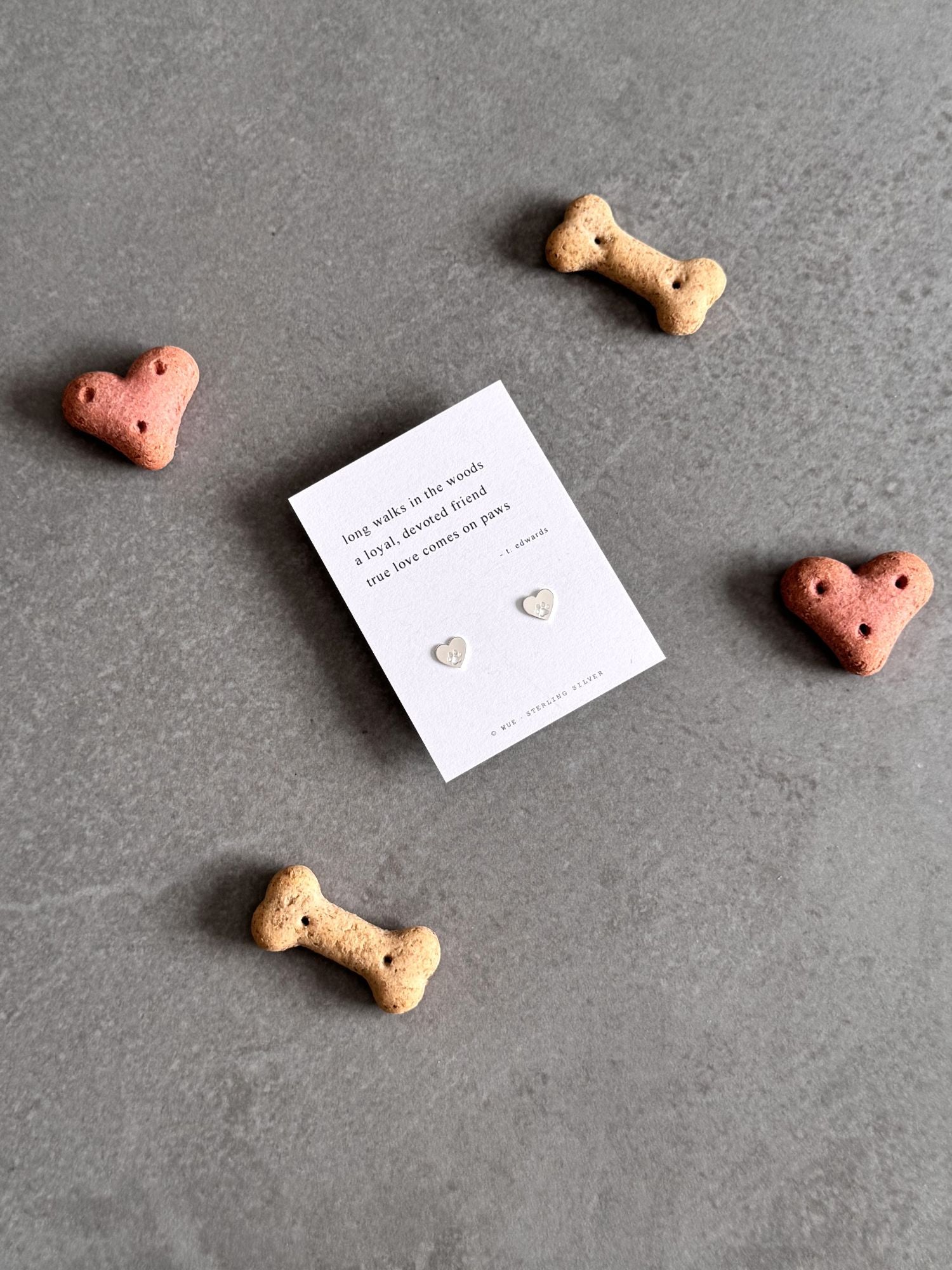 True Love Comes In Paws - Haiku Heart Paw Sterling Silver Earrings