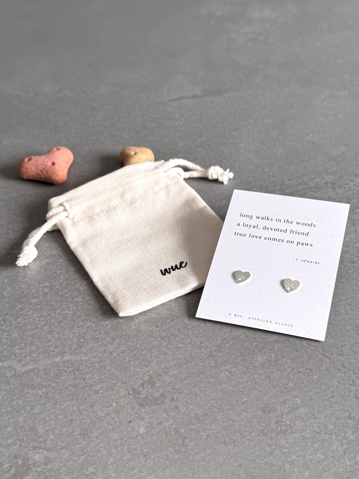 True Love Comes In Paws - Haiku Heart Paw Sterling Silver Earrings