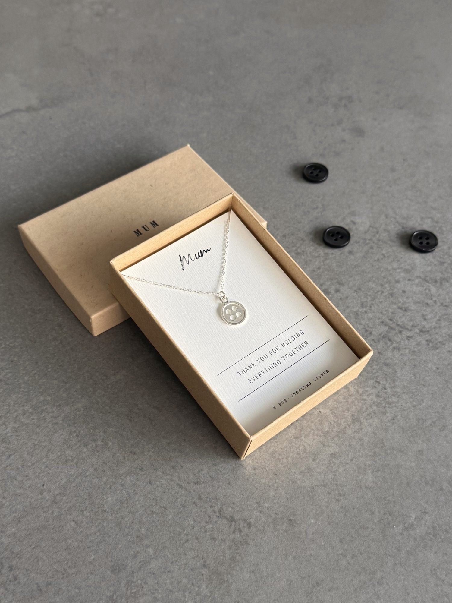 Thank You Mum Sterling Silver Button Necklace