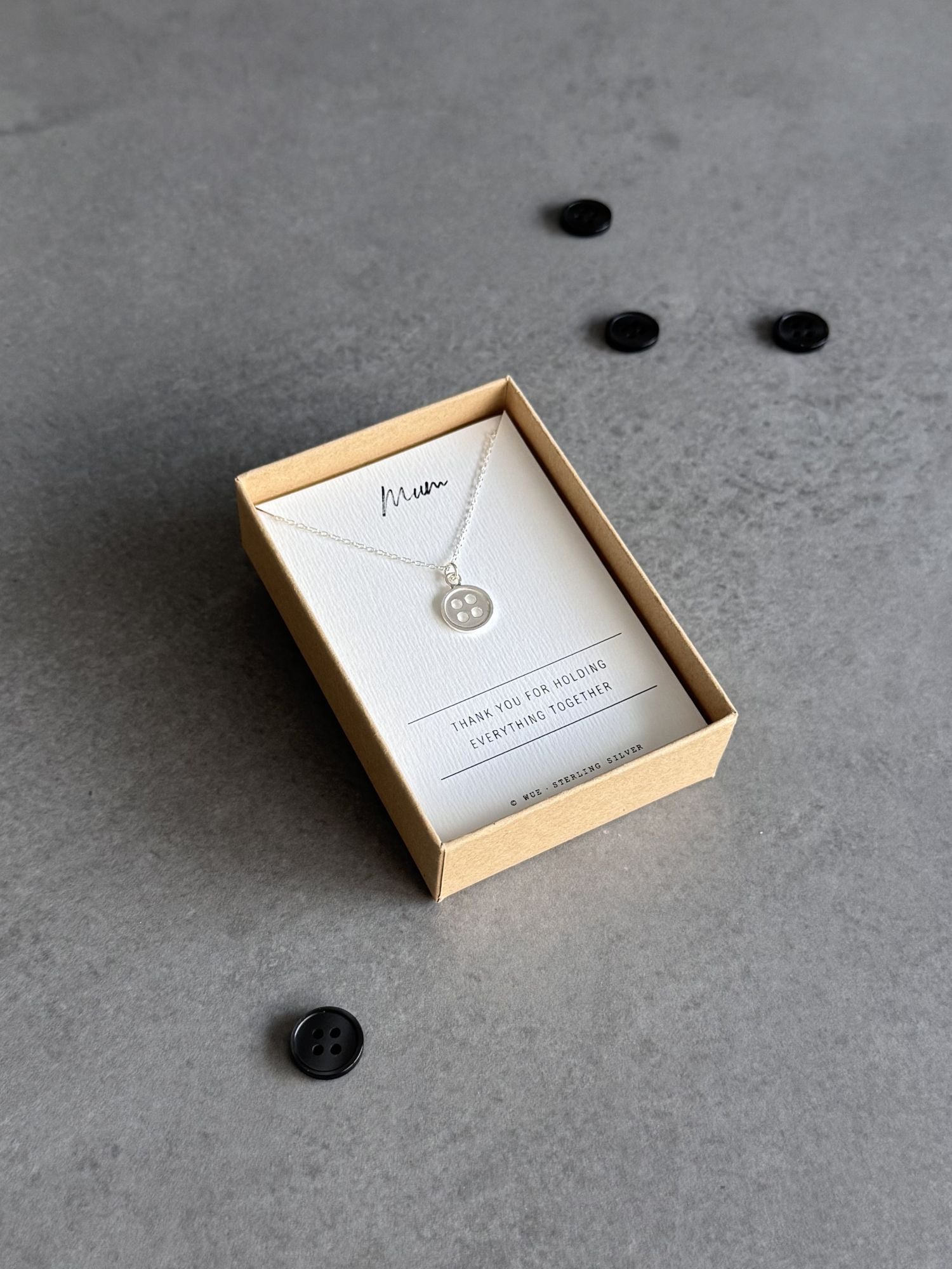 Thank You Mum Sterling Silver Button Necklace