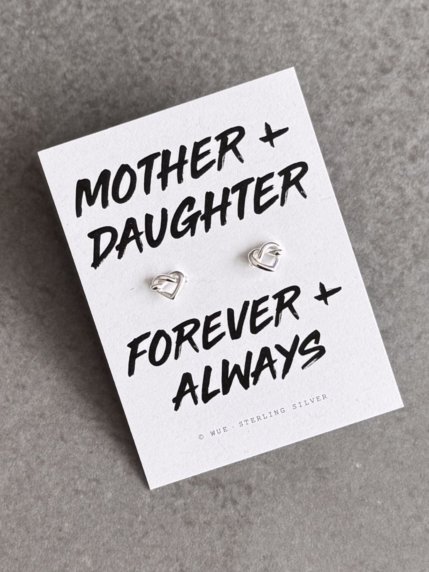 Mother + Daughter Sterling Silver Heart Knot Earrings