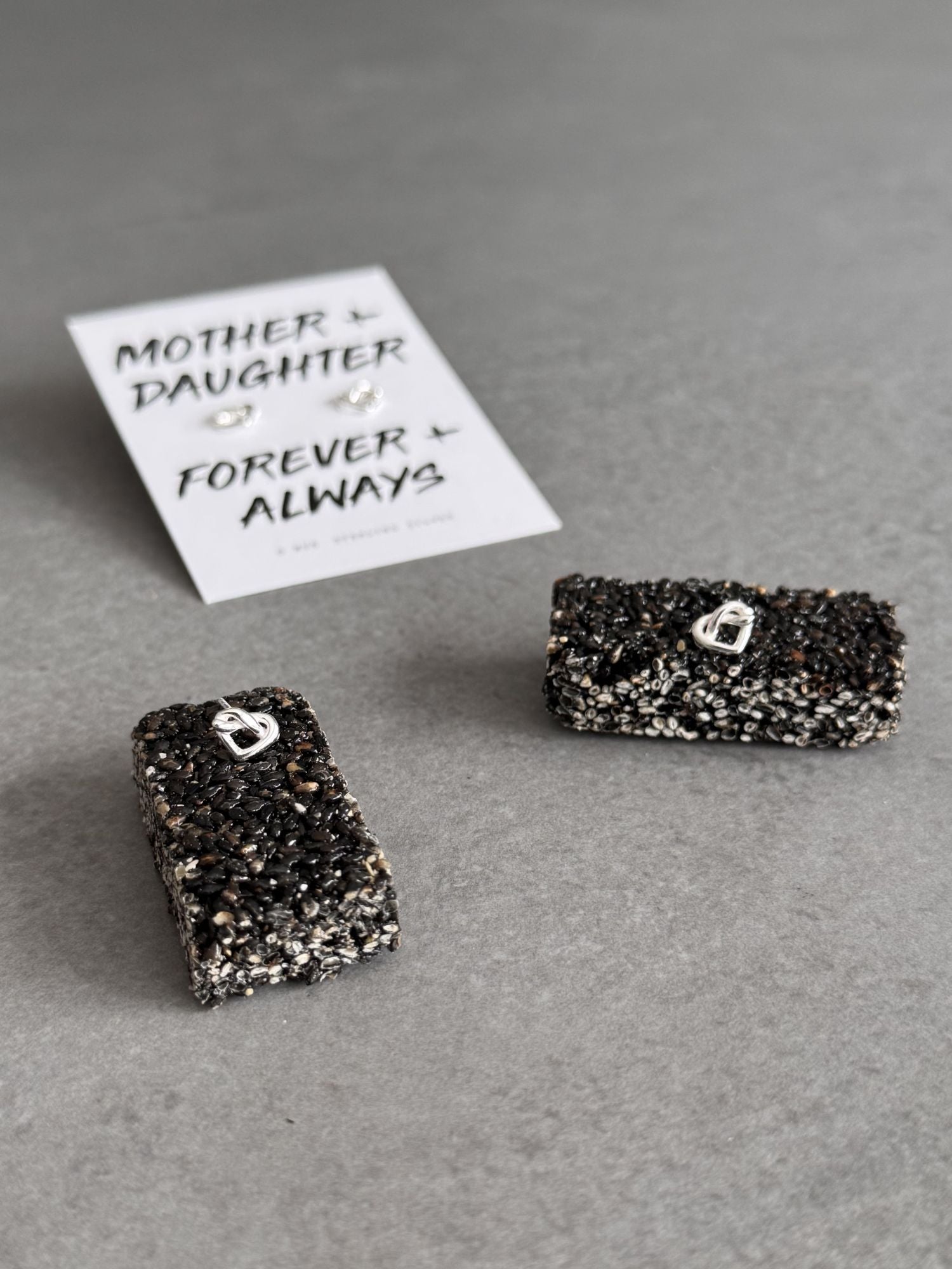 Mother + Daughter Sterling Silver Heart Knot Earrings
