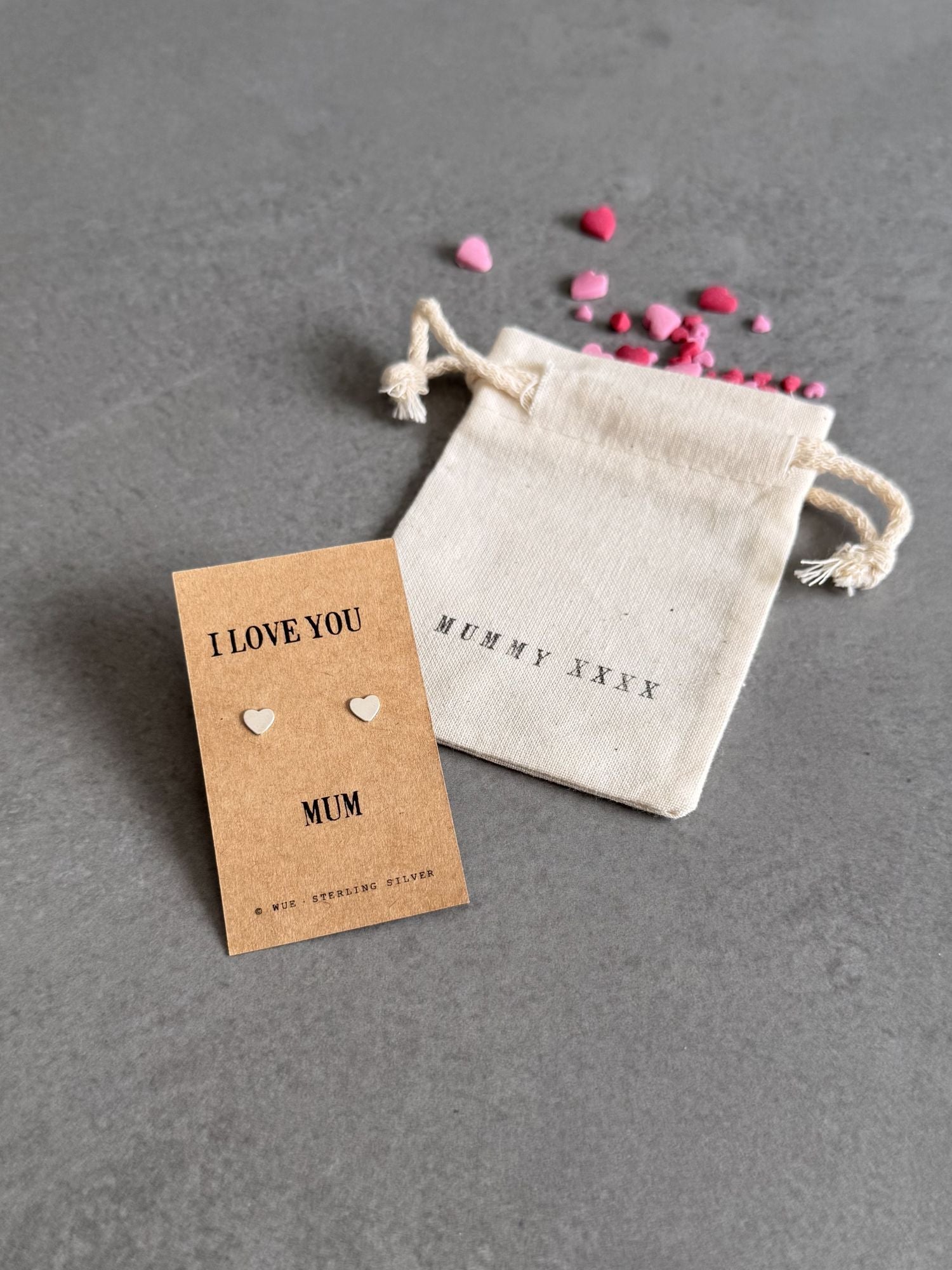 Love You Mum Heart Earrings