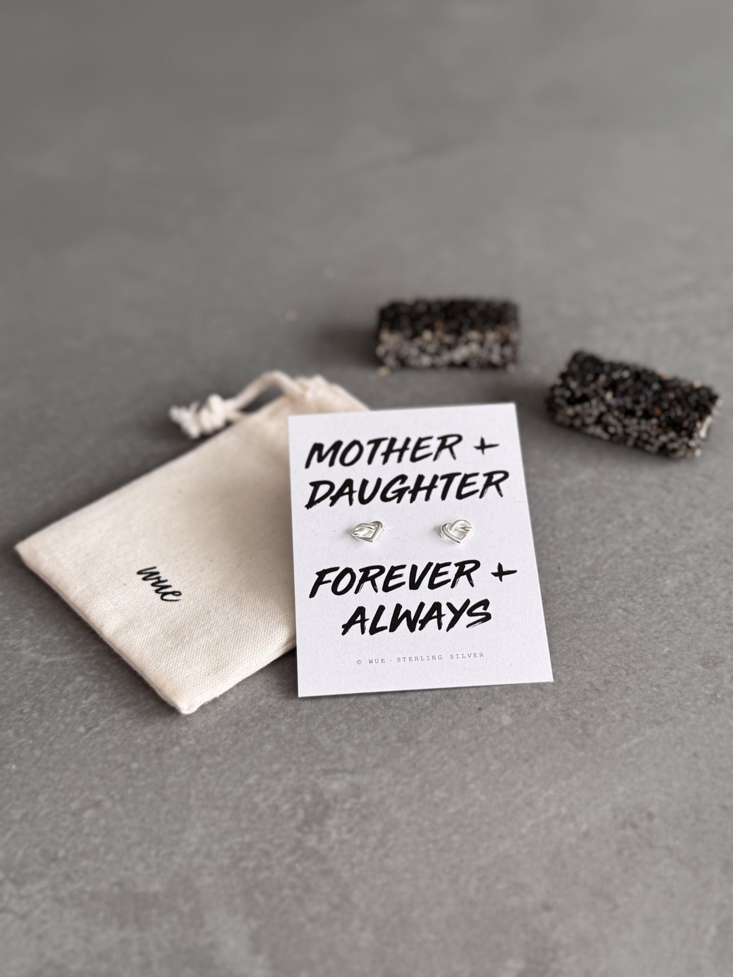 Mother + Daughter Sterling Silver Heart Knot Earrings
